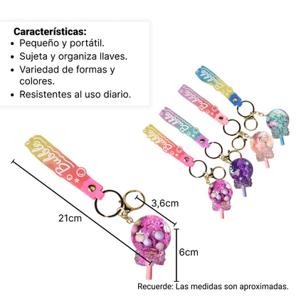 LLAVERO PLASTICO FORMA DE COLOMBINA VARIOS COLORES DIM:3X3X6