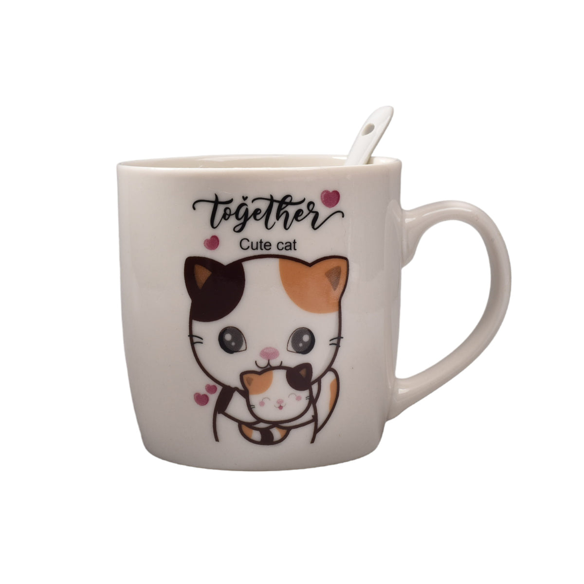 pocillo con plato y cuchara en ceramica gatos dim: 16x18x9
