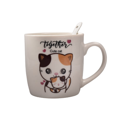 POCILLO CON PLATO Y CUCHARA EN CERAMICA GATOS DIM: 16x18x9