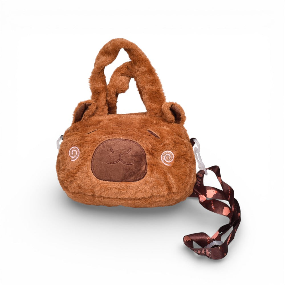 bolso cartera personaje cafe poliester peluche dim:20x14x3
