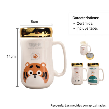 MUG POCILLO CON TAPA CERAMICA