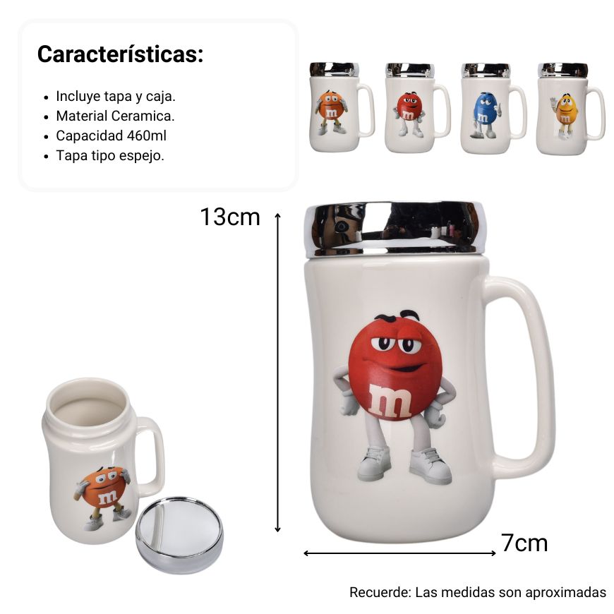 mug pocillo ceramica con tapa personaje 460ml dim:7x7x13