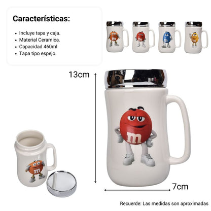 MUG POCILLO CERAMICA CON TAPA PERSONAJE 460ML DIM:7X7X13