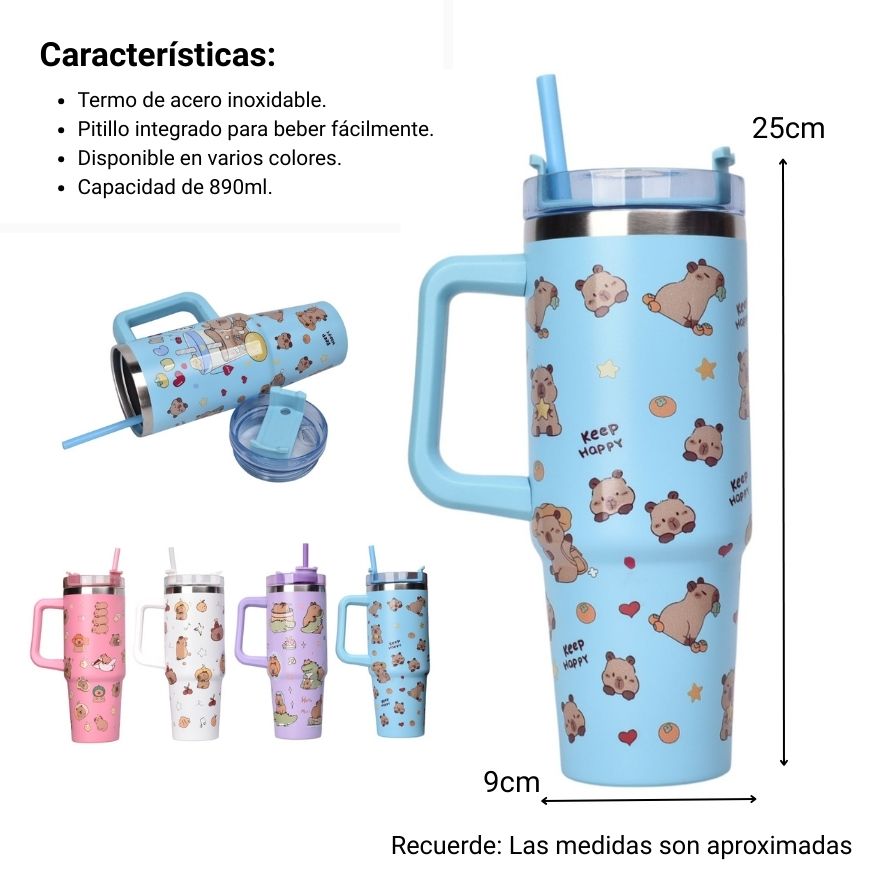 termo metalico 890ml capybara dim:9x25