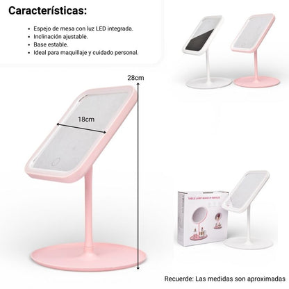 ESPEJO RECARGABLE CON LUZ CUADRADO PLASTICO DIM: 13X39X17