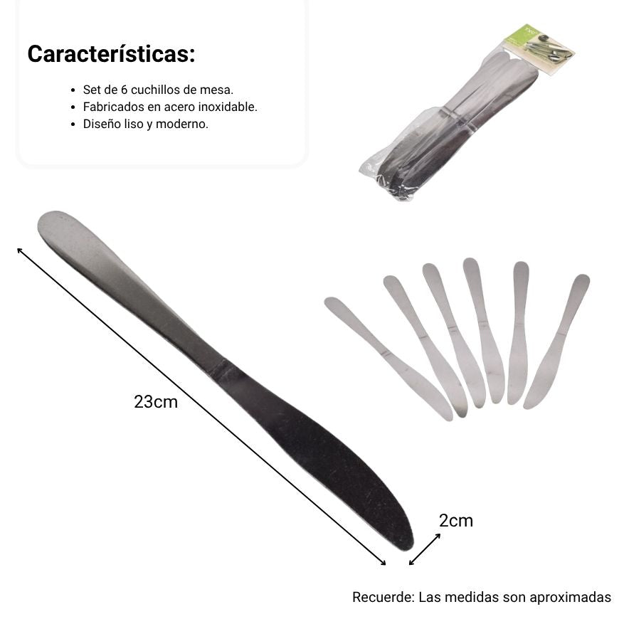 cuchillo x 6und metal acero inoxidable dim: 23