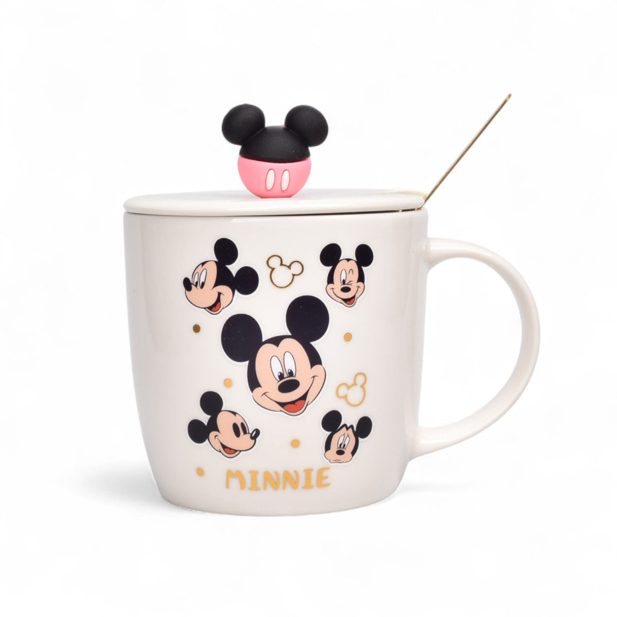 mug pocillo ceramica personaje con tapa y cuchara 350ml dim:8x8