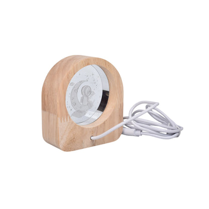 LAMPARA ESFERA CRISTAL VIDRIO CON BASE MADERA PEQUEÑA DIM:8X7CM