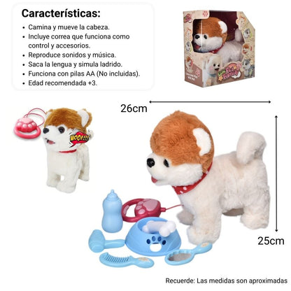 JUGUETE CON MOVIMIENTO Y SONIDO PERRO CAFE CON BLANCO PELUCHE DIM:25X12X26