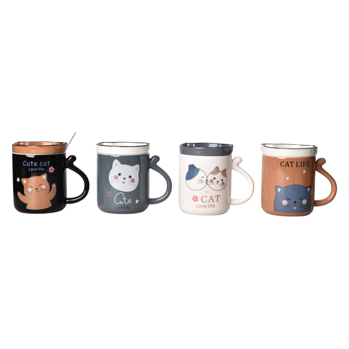 mug pocillo ceramica con tapa diseño gatos 360ml dim:8*8*11