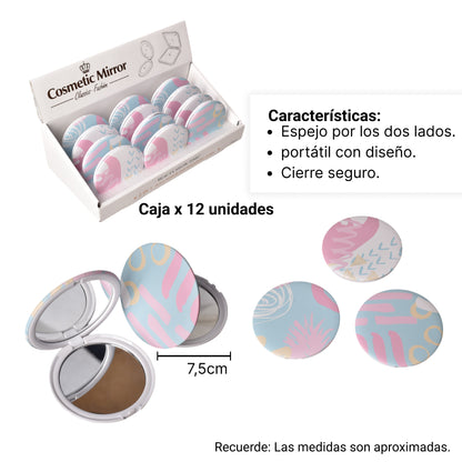 ESPEJO VIDRIO SINTETICO PLASTICO PEQUEÑO CARTERA VARIOS DISE